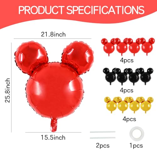 24-Inch Mouse Head Foil Balloons - 12pcs for Birthday & Party Decor