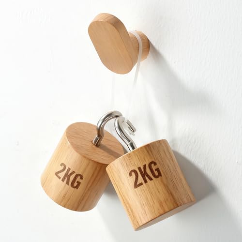 DELITON 4 Pack Solid Beech Wood Wall Hooks - Natural Wood Screw-In Coat Hanger