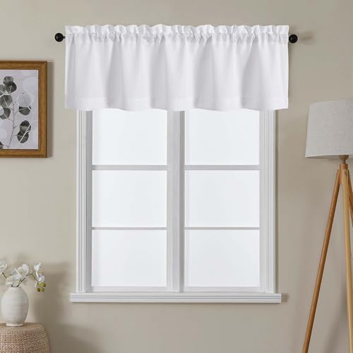 Lecloud White Valance Curtain 60" W x 16" L - Light Filtering Drapes