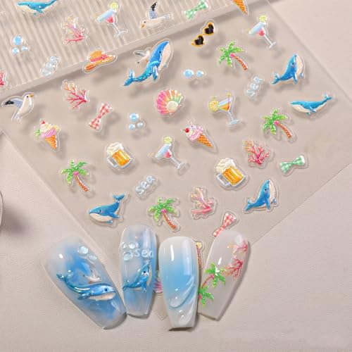 3D Summer Beach Nail Art Stickers - Ocean Designs (2 Sheets)
