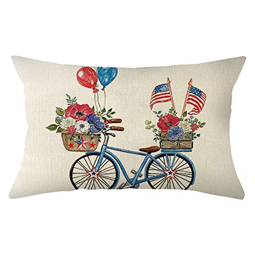 4th of July American Flag Bicycle Throw Pillow Cover, 12x20 Inch Patriotic