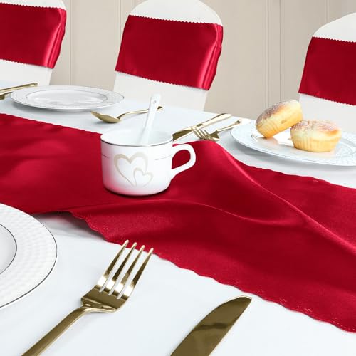 Red Satin Table Runner 12 x 72 Inch - 6 Pack, Elegant Formal Dining Decor