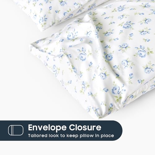 Wake In Cloud Floral Pillowcases, Set of 2, Standard 20x26, White Blue