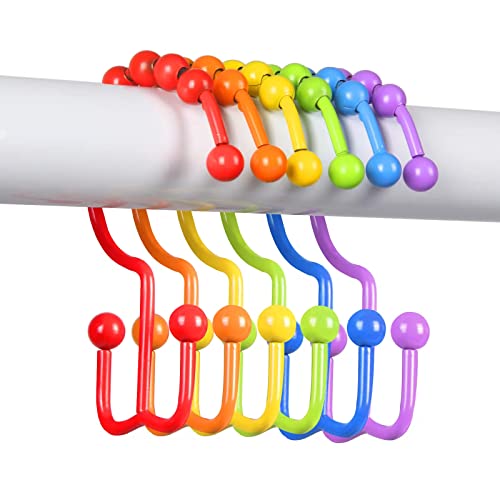Double Glide Shower Curtain Hooks - Rust-Proof 304 Stainless Steel (Rainbow)