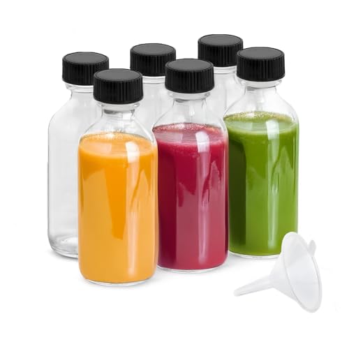 DIDITIME 2oz Glass Ginger Shot Bottles with Leakproof Caps - 6 Pack, Clear