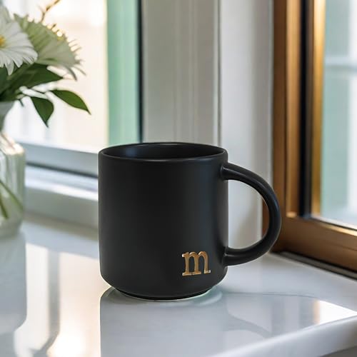 Black Ceramic Coffee Mug 15 oz with Gold Monogram - Variation M