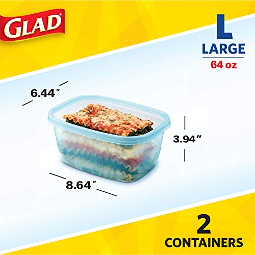 Glad FreezerWare Large 64oz Food Storage Containers with Lids, 2 Count Set