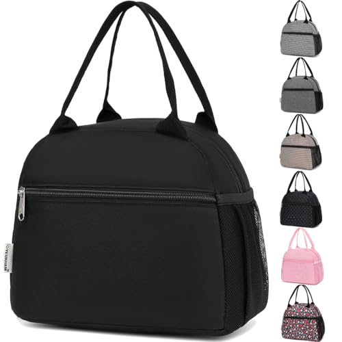 GYEUKHAM Insulated Lunch Bag for Women & Kids - Black, Large Capacity Tote