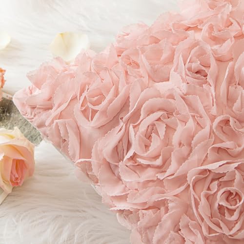 MIULEE Peach Pink Decorative Rose Pillow Cover 12x20 Inch