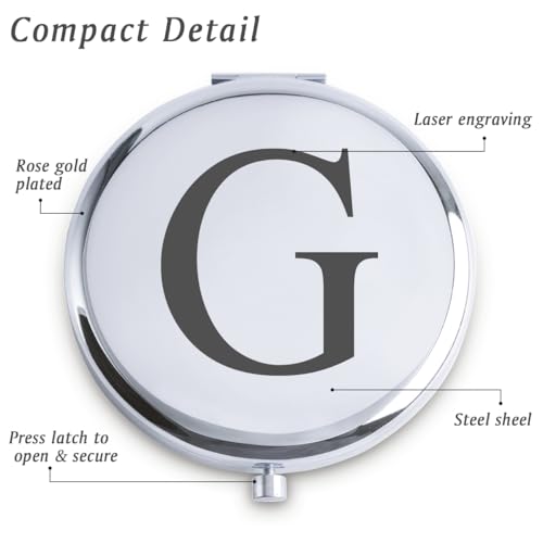 QUSTGO Personalized Monogram Compact Mirror - Custom Engraved Gift for Women