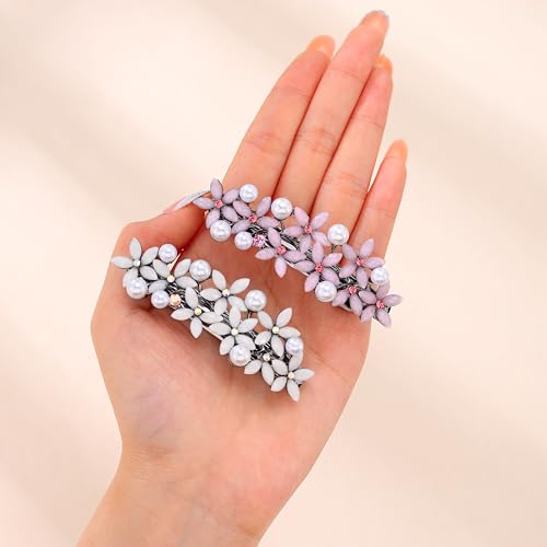 EASEDAILY Pearl Hair Barrettes - Floral French Hair Clips Pack of 2