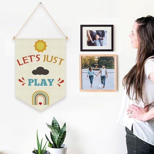 Kids Playroom Wall Decor - Beige Canvas Pennant Banner