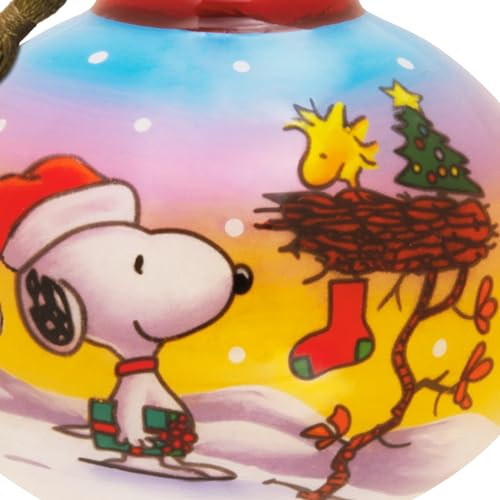 Hallmark Peanuts Ne'Qwa Art Snoopy and Woodstock Christmas Ornament, Hand-Painted Glass