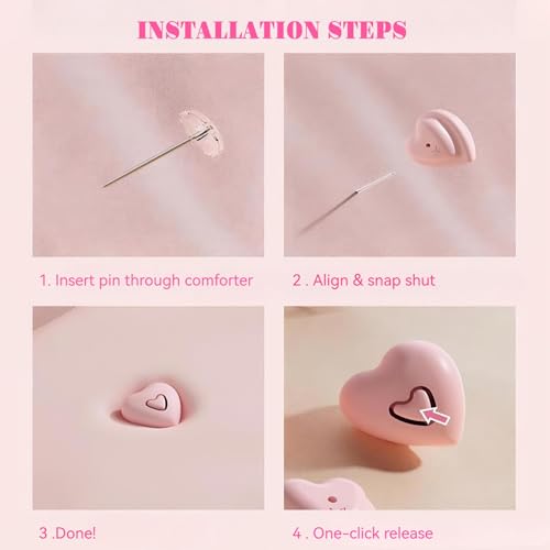 Mini Heart Duvet Clips - 8 Pack Comforter Fasteners for Bedding