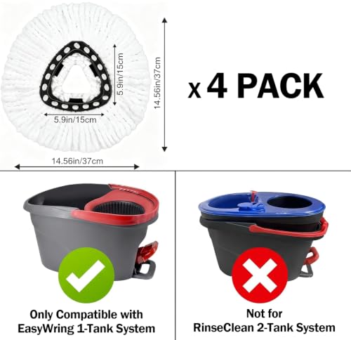 Spin Mop Replacement Heads for O-Cedar EasyWring, 4-Pack Microfiber
