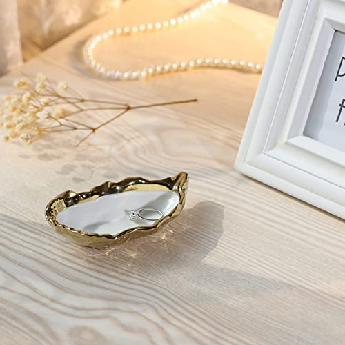 Oyster Shell Jewelry Dish with Gold Trim - Trinket Tray for Rings & Earrings