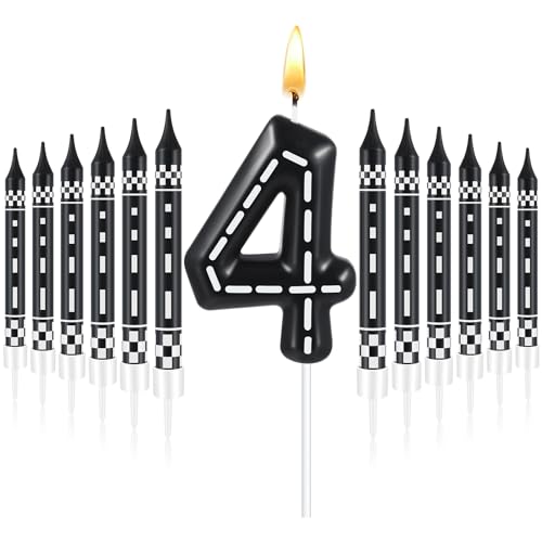 Racing Car Birthday Candles Set - 13 Pcs Black & White Checkered