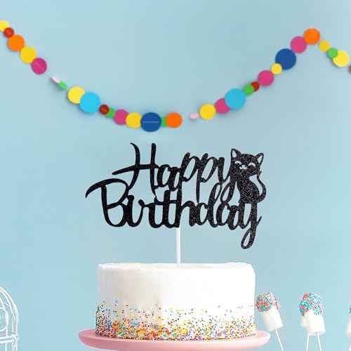 Cat Themed Birthday Cake Topper - Glitter Happy Birthday Decoration