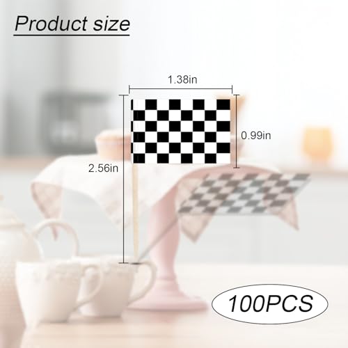 Checkered Racing Flag Toothpicks 100 Pack for Cupcakes & Party Decor