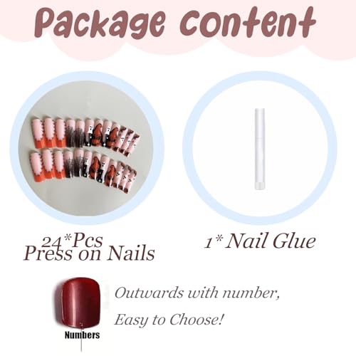 BABALAL Long Square Press on Nails Halloween Black Orange French Tip Goth