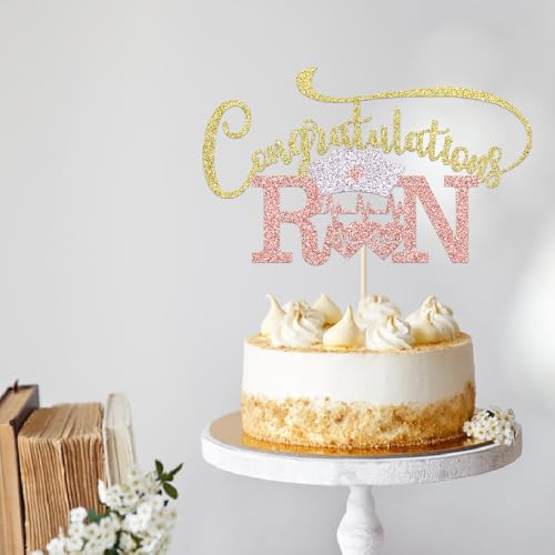 Congratulations RN Cake Topper - Glitter Nurse Graduation Decor