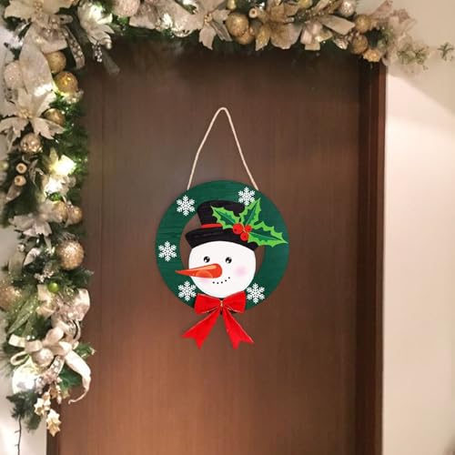 Christmas Door Hang - 2 Wooden Holiday Welcome Sign with Snowman Decor