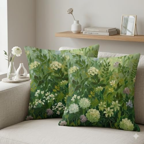Green 18x18 Pillow Covers Set of 2 Farmhouse Floral Decorative Throw Pillows