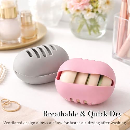 2 Pack Silicone Makeup Sponge Holder Breathable Travel Organizer Grey Pink