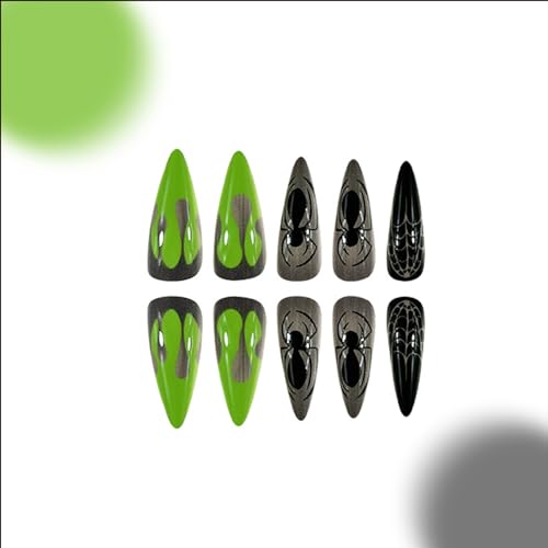 Halloween Long Stiletto Press On Nails Spider Web Fake Nails