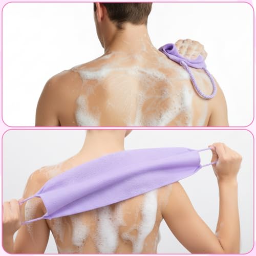 Cobee 3 Pcs Exfoliating Back Scrubber with Handles Nylon Stretchable Shower Bath Towel