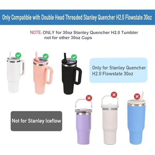 2 Pack 30 oz Tumbler Flip Straw Lid Replacement Compatible for Stanley Quencher, Leak Proof Lid Replacement for 30 OZ Stanley H2.0 FlowState Tumbler,Spill Proof Splash Reusable (White)