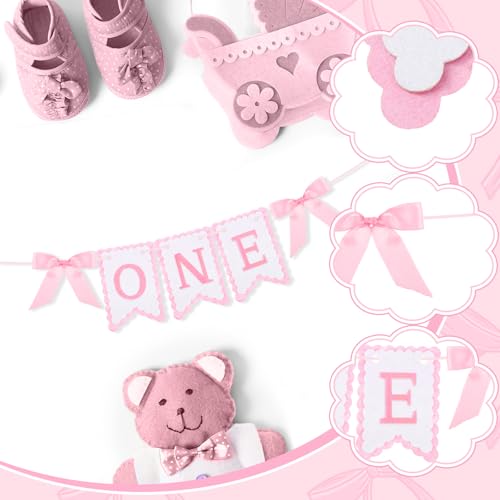Pink Bow High Chair Banner for Baby Girl's 1st Birthday Celebration