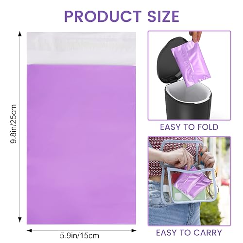JoseHana 100 Pcs Purple Sanitary Disposal Bags, Self-Sealing Hygiene Pouches