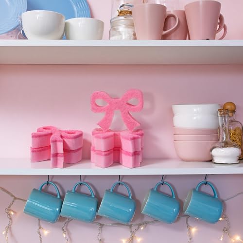 Pink Bow Dish Sponge Set - Dual-Sided Kitchen Cleaning Sponges, 12 Pack, Classic Bow / Pink