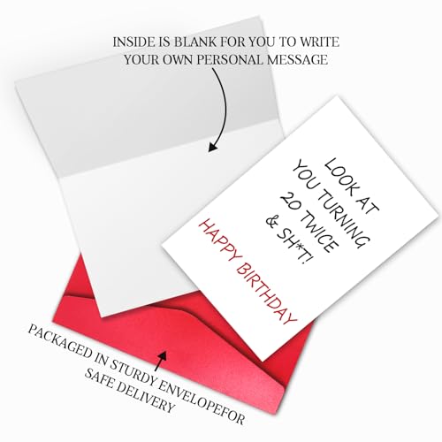 Funny 40th Birthday Card - Witty '20 Twice' Joke with Envelope