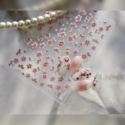 5D Embossed Flower Nail Art Stickers - Self-Adhesive Cherry Blossom Decals