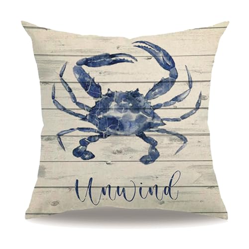 7COLORROOM Coastal Sea Life Throw Pillow Cover - 18x18 Blue Sea Animal