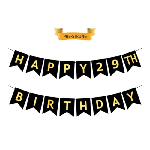 JUTTIRA Happy 29th Birthday Banner Black and Gold Party Decorations