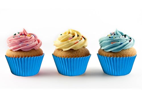 Blue Foil Cupcake Liners - 100 Pack Standard Muffin Baking Cups