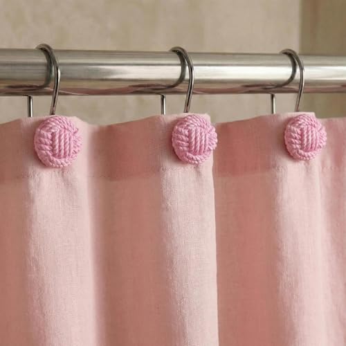 Popkozzi Boho Nautical Shower Curtain Hooks - Matt Pink Rope Knot Rings
