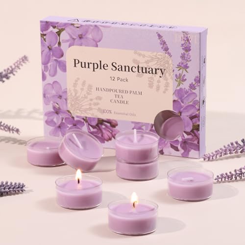 Eucalyptus & Lavender Scented Tea Light Candles - Purple Sanctuary (12 Pack)
