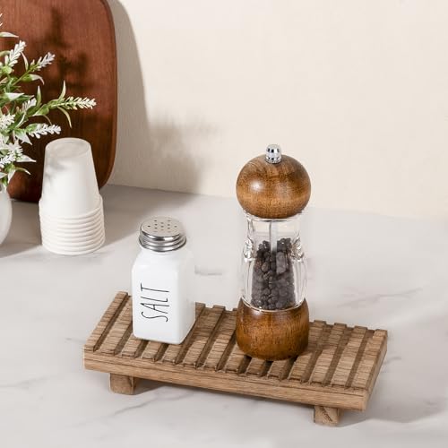 Rustic Farmhouse Bathroom Tray Stand - 8.6" x 3.6" Brown Wood