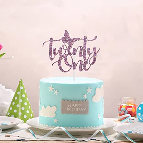 Purple Glitter 21st Birthday Cake Topper with Butterfly