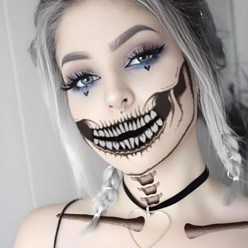 Abxqa Skull Temporary Tattoo Stickers for Halloween & Cosplay