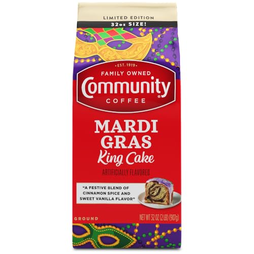 Community Coffee Mardi Gras King Cake Flavored Ground Coffee, 32 oz