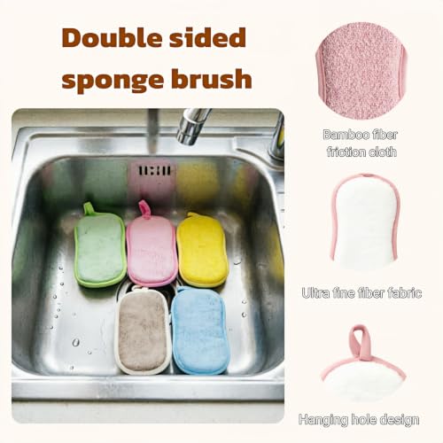 Heavy Duty Reusable Microfiber Kitchen Sponge Double-Sided Cleaning Pad
