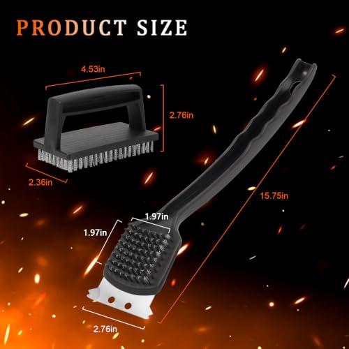 Unosaic 2-in-1 Grill Brush Set with Long Handle & Steel Bristles for BBQ