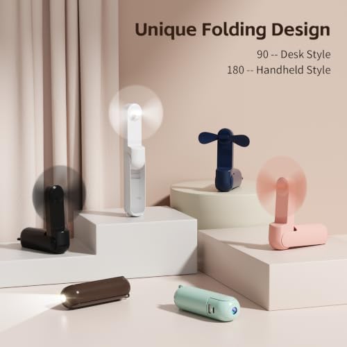 Morelax Portable Mini Handheld Fan, Foldable USB Rechargeable Fan - Pink