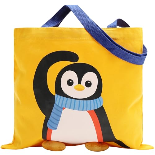 Qirrmiy 3D Penguin Canvas Tote Bag for Women - Reusable Shopping Bag