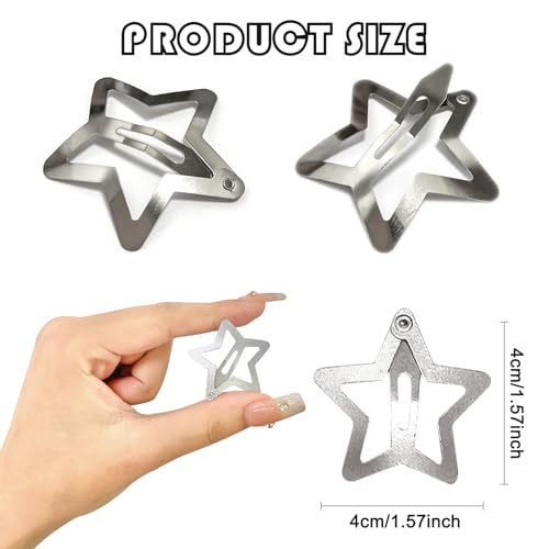 Silver Star Hair Clips Y2K Snap Barrettes Non-Slip Metal Hair Accessories